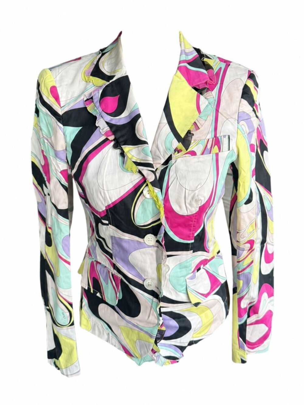 Emilio Pucci S/S 2005 Geometric Printed Ruffle Trimmed Blazer